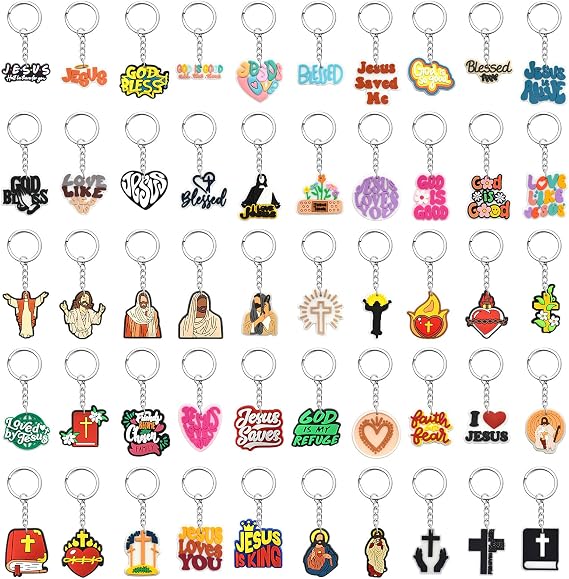 Papacharms 50PCS Jesus Keychains Christian Key Chain Cross Keychain for Christian Gift