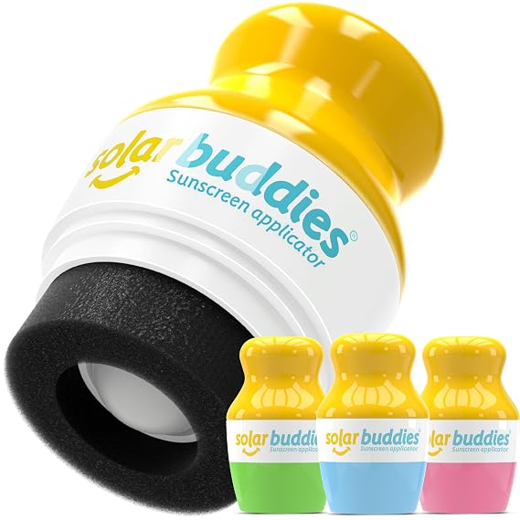 Solar Buddies Sunscreen Applicator - Pink, Green, Blue - BPA-Free Refillable Roll on Sponge Sunscreen, Suncream & Lotion Applicator For Kids, Adults & Families - Holds 3.4fl oz, Perfect Travel Size