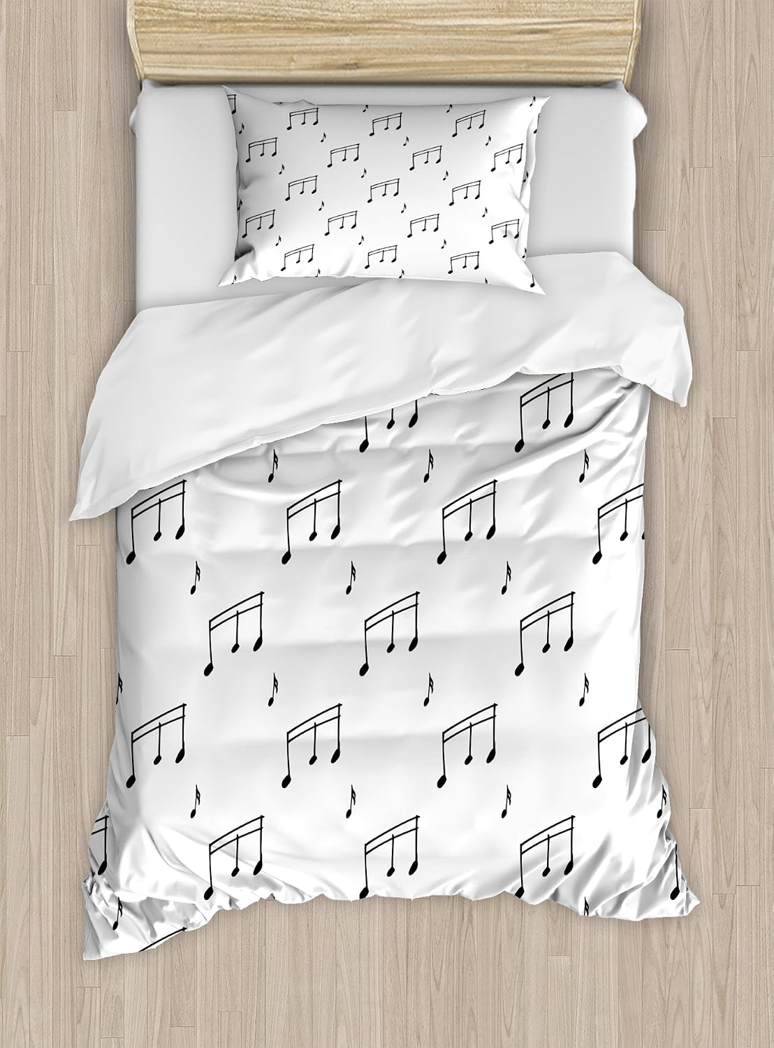 Ambesonne Music Duvet Cover Set, Musical Notes Theme Melody Sonata Singing Song Clef Tunes Hand Drawn Style Pattern, Decorative 2 Piece Bedding Set with 1 Pillow Sham, Twin Size, Charcoal Grey
