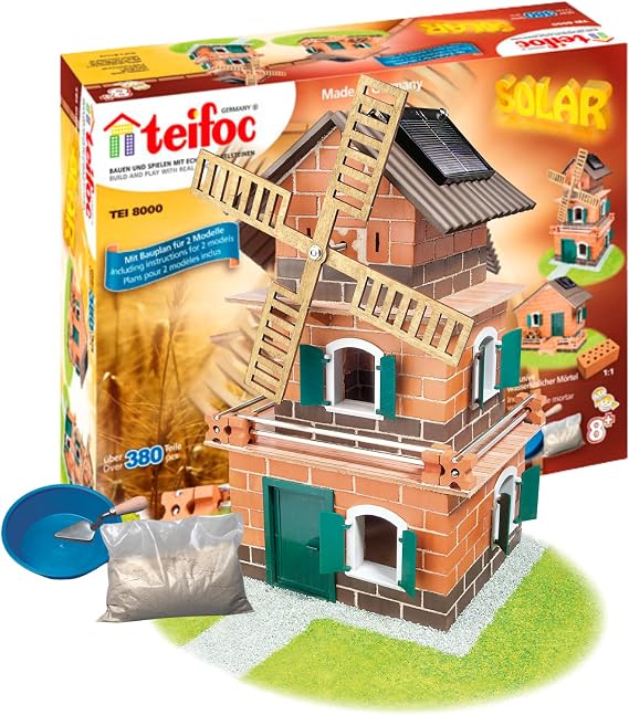 Eitech Teifoc Solar House Windmill Brick Construction Set, 380 Building Blocks, Erector Set and STEM Building Toy