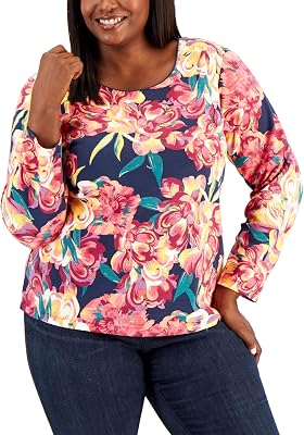 Karen S Plus Size Floral Print Scoop Neck Top