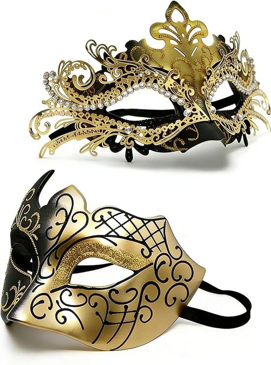 Couples' Masquerade Masks,Venice Painted Masks Halloween Parties Metal Plastic Lace Carnival Goggles