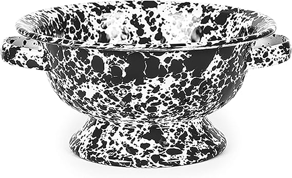 Enamelware Berry Colander, 1 quart, Black/White Splatter