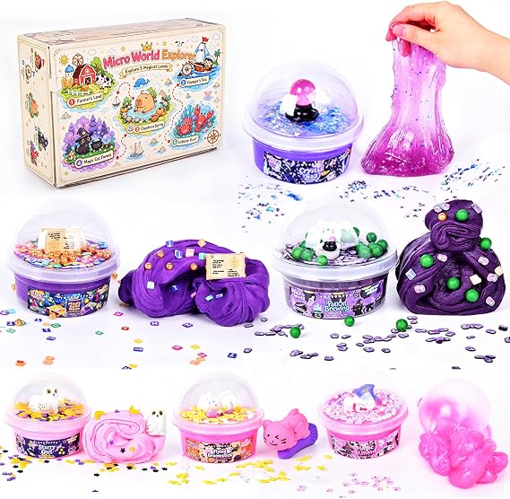 6 Butter Slime Making Kit Super soft Non Sticky Fluffy Slime in Gift Box, Stretchy Scented Ice Cream Toy with Cake Charms, Slime Kits for Girls Boys, Party favours for Kids