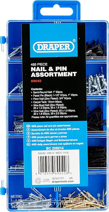 Draper 69042 Nail and Pin Assortment, 485 Pieces