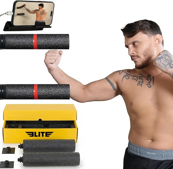 Elite Wall-Mount Punching Bag Training Bar with Phone Holder, Wall Brawl Boxing Speed Bag Reflex Trainer Equipment for Wing Chun, Kung Fu, Self Defense, MMA, Fitness, Uppercuts, Hooks, Jabs, Sparring