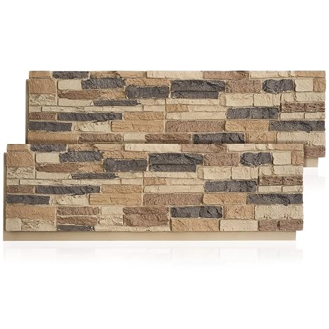 2 Pack Faux Stone Panels Interior 45.6''l x 11.8''h x 0.98''d Faux Siding Panels Exterior Artificial 3D Veneer for Wall Decor Outdoor Home Improvement Projects (PU,Light Brown)