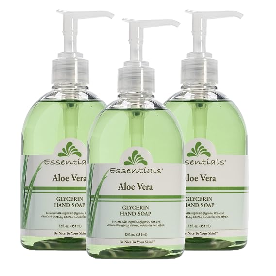 Essentials Glycerin Liquid Hand Soap, Aloe Vera, 12-Fluid Ounce, Pack of 3
