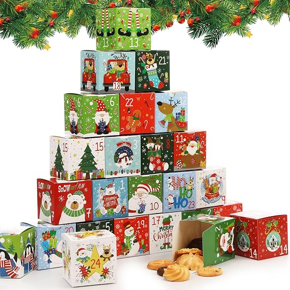 Sliner 48 Pcs DIY Christmas Advent Calendar Boxes Empty 24 Days Christmas Countdown Gift Boxes 2026 Cardboard Number Containers for Cookie Chocolate Candy Holiday Favors