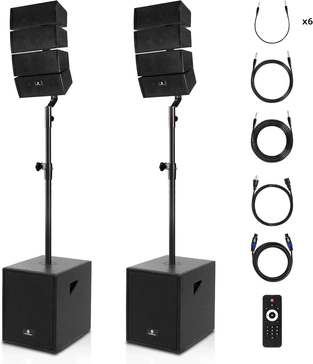 PRORECK Club 3000 12-Inch 4000w DJ Powered PA Speaker System Combo Set with Bluetooth USB Drive Read Function SD Card Remote Control,Two subwoofers and 8 line Array Speakers Set for Church, DJ, Live