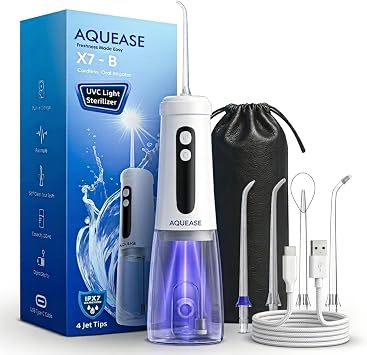 Cordless Water Flosser for Teeth & Braces | Built-in Light for Self-Cleaning | Portable Oral Irrigator Rechargeable & Waterproof | Travel Pouch Bag |18 Pressure Settings for Sensetive Gums