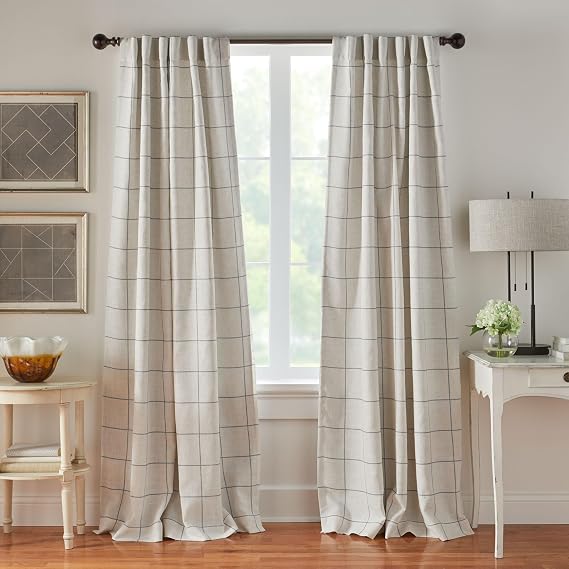 Elrene Home Fashions Pencere Paneli Ekose Izgara Karartma Pencere Perde Panelleri/Oturma Odası, Yatak Odası, Yemek Odası, Keten, Gri, 132 cm x 213 cm