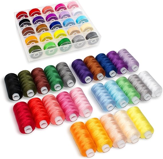 BDS-Home 50pcs 25 Colors Sewing Thread Set with Matching Prewound Bobbins, 400Yards Polyester Threads for Hand, Embroidery, Sewing Machines, and DIY Crafts