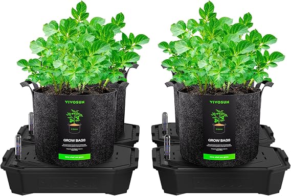 VIVOSUN 4-Pack FlexFeed Self-Watering Pots with Grow Bags, Auto Irrigation