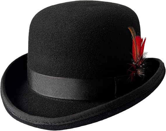 Black Wool Bowler Hat Mens Derby Hat Bowler Hats for Men Women (Medium-57cm(7 1/8))