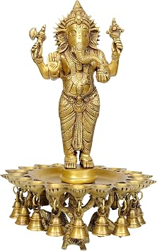 Ganesha Lamps with Bells - Brass Statue