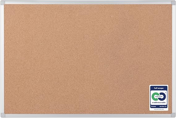 Bi-Office Earth Cork Notice Board, Aluminium Frame, 60 x 45 cm,brown