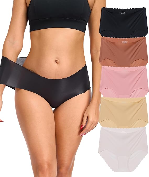 ANLIQI Seamless Underwear for Women No Show Hipster Panties Pack Thin & Lightweight Invisible Briefs Wave Edge Lady Undies