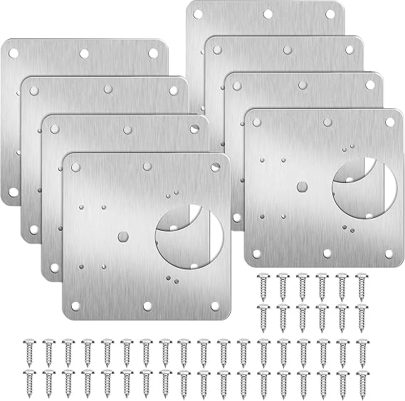 Hinge Repair Plate, Cabinet Hinge Repair Plate with Holes, Stainless Steel Brackets with Customized Screws for Kitchen Cupboard Door Wardrobe Wood Furniture (8)
