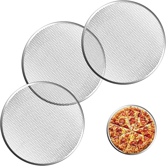 3 Pcs 12 Inch Pizza Screen, Aluminum Alloy Round Pizza Pan for Oven Nonstick Pizza Mesh Baking Tray, Seamless Rim Pizza Making Net for BBQ Home Kitchen Restaurant Supplies