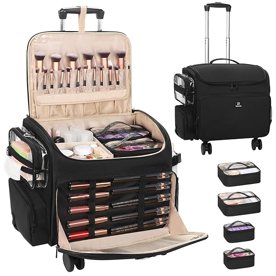 Relavel Rolling Makeup Case, Makeup Artist Bags with 360 Spinner Wheels