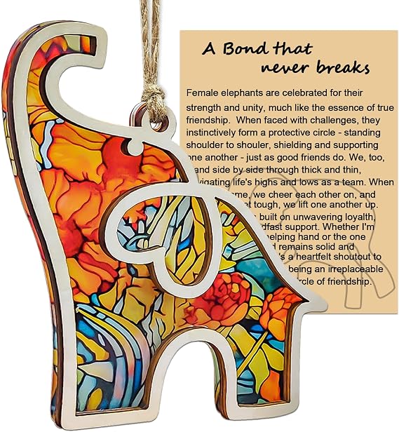 Elephant Ornaments for Sisterhood, Friendship Ornaments for Women Friends | Elephant Gifts For Women, Wooden Elephant Ornament With Story Card, Friendship Gifts For Women, Best Friend, Sister