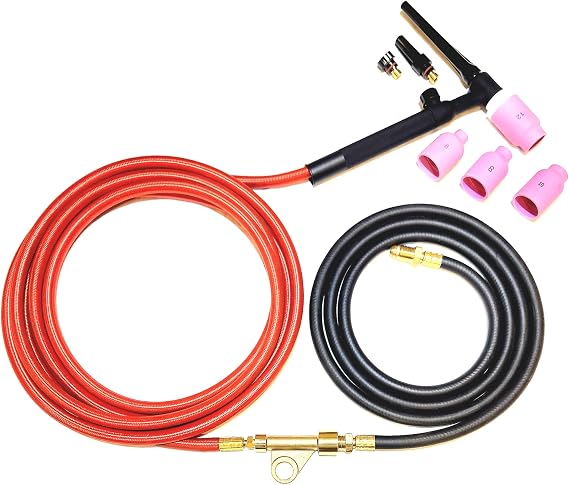 Generic TIG Welding Torch Air Cooled WP-17FV Kit, Flex Valve,150A, 12.5' Super-Flex Power Cable, Jumbo (3.2) 18 Gas Lens, Ceramic Cups (3.2) 18 Collet, Insulator, Back Caps, 1/8 Tungsten