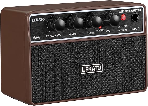 LEKATO 10W Mini Guitar Amp, Portable Electric Guitar Amplifier with Clean/Overdrive Channel, Headphone Jack, AUX Input, Bluetooth, Rechargeable Amp for Home and Travel Practice