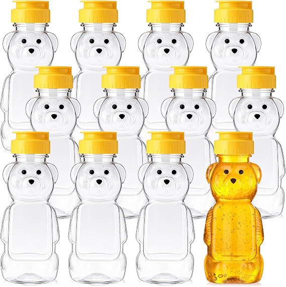 Thenshop 8 oz Plastic Bear Honey Bottle Jars Honey Squeeze Bottle, 12 Pcs