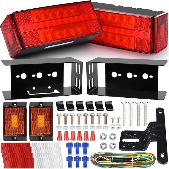LINKITOM 12V Submersible Rectangular Led Trailer Light w/Steel Mounting Boxes for Over 80" Trailer Boat Truck