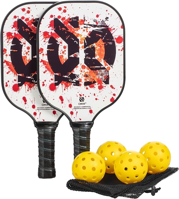 Onix Pickleball Paddle Set with 2 Composite Paddles and 4 Balls Durable Construction, Stylish Graphics,