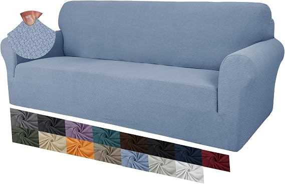 MAXIJIN Creative Jacquard Couch Covers for 3 Seater, Super Stretch Non Slip Sofa Cover for Dogs Pet Friendly 1-Piece Elastic Furniture Protector Sofa Slipcovers (3 Seater, Light Blue)