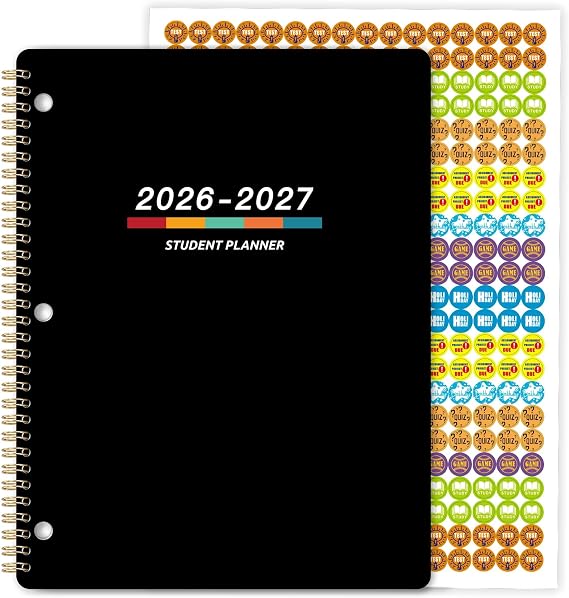 Student Planner 2026-2027 - Monthly and Weekly School Planner 2026-2027 | Monthly Tabs & Stickers, July 2026 - June 2027, 11" 9", Academic Planner for Middle or High School -Black