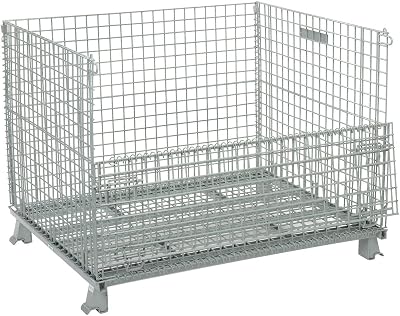 Global Industrial Wire Mesh Folding Open-Top Container, 30.4 Cu. Ft. Capacity, 3000 Lb. Capacity, 48L x 40W x 36-12H, Stackable & Collapsible, Gray