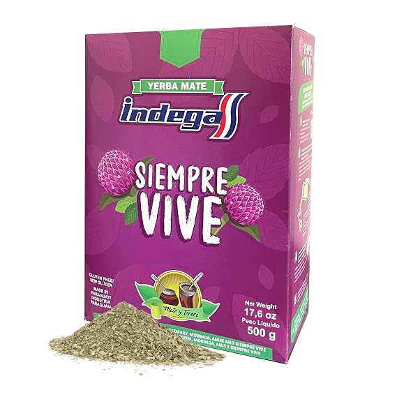 Indega Yerba Mate Siempre Vive 500g (17.6 oz) Paraguayan Herbal Mate Tea, Smooth & Aromatic Loose Leaf Blend