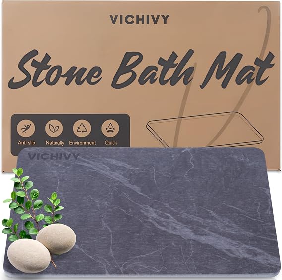 Stone Bath Mat Quick-Dry, Anti-Slip, Elegant Ultra-Absorbent Diatomaceous Earth Bath Mat for Modern Bathrooms - Quick Drying Stone Mat Bathroom for Everyday Use 23.5x15.2''