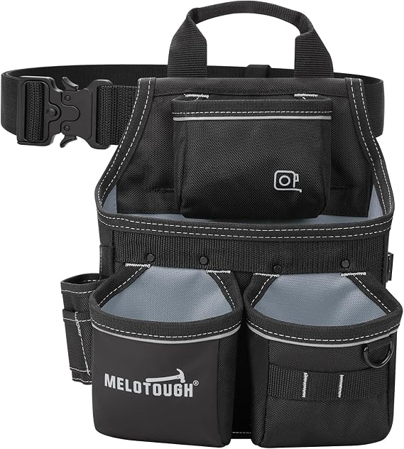 MELOTOUGH Electrician Tool Pouch with Belt,Tool Bag,13 Pockets Small Tool Pouch Designed for Electrician,Carpenter,Construction,Black
