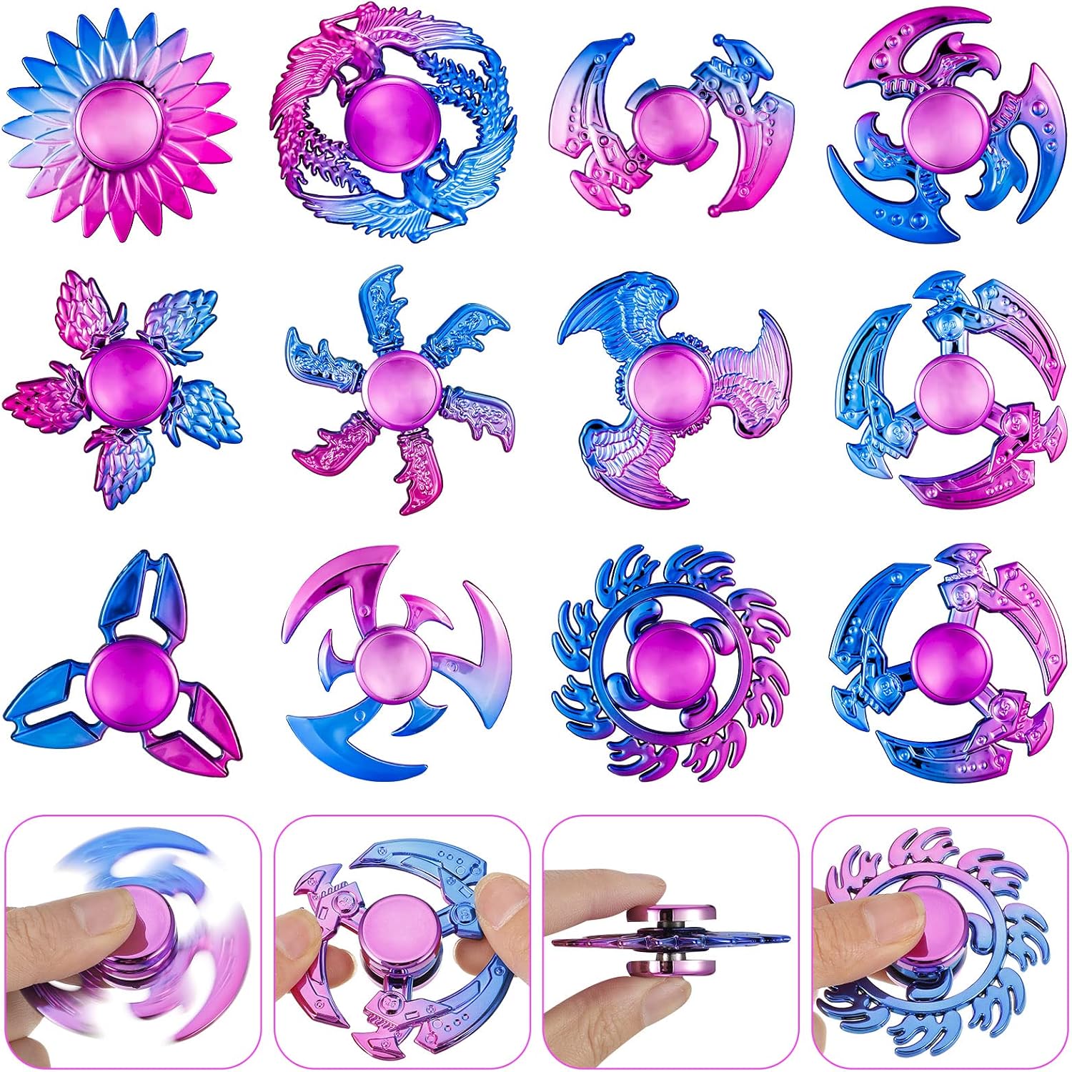 Fuyamp 12 Pack Fidget Pack Toys Set, Handheld Toys Fidget Spinners Sensory Toys Set, Finger Hand Spinner Desk Gadget Spinning Top Focus Toy Stress Relief Anti Anxiety Gift