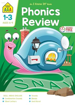 School Zone Phonics Review 1-3 Workbook: 64 Pages, 1st Grade, 2nd Grade, 3rd Grade, Combination Sounds, Short Letters, Vowels, Ages 6 to 9 I Know It! Book Series Paperback April 29, 2019