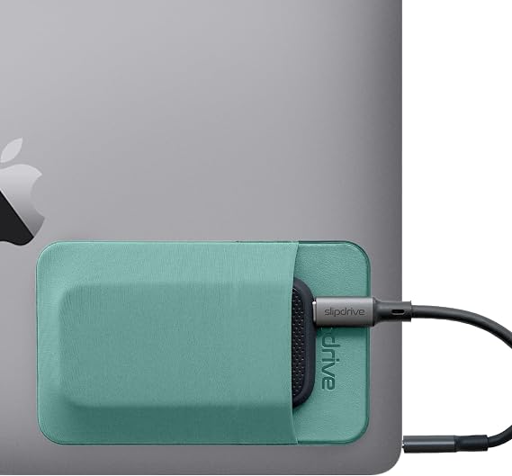 Slipdrive - Portable Hard Drive Sleeve for Laptop - SSD Solid State Drive - Reusable Adhesive - 5 x 3.2 Stick on External Hard Drive Carrying Case - Travel Pocket Pouch (Small, Aqua)