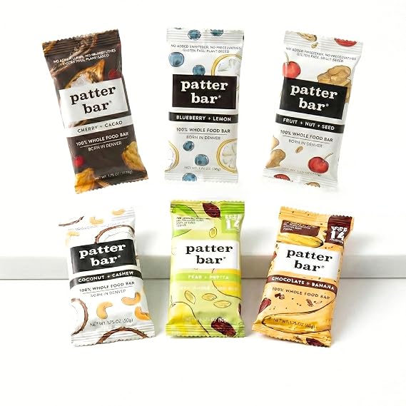 Patterbar Energy Bars - 100% Whole Foods Bar, Gluten Free, Dairy Free, No Added Sugar, Vegan, Whole30 | Plant Based Paleo Snacks, Vegan Protein Bar, Breakfast Bar, Snack Bars, Variety Pack, 12-Count