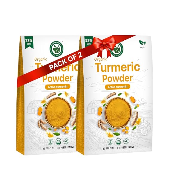 ORGANIC Turmeric Powder | USDA Organic | High Curcumin Root Powder |Gulten Free| Vegan,NonGMO| Premium Indian Spice,Ground Turmeric for Cooking, Golden Milk&Tea (17.7 OZ/500 GM) AYUSHKA ORGANIC