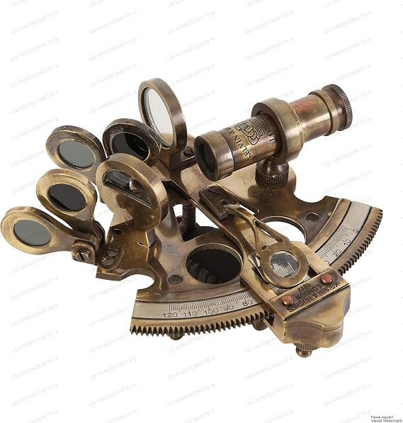 Antique Style Solid Brass Ship Sextant with Box