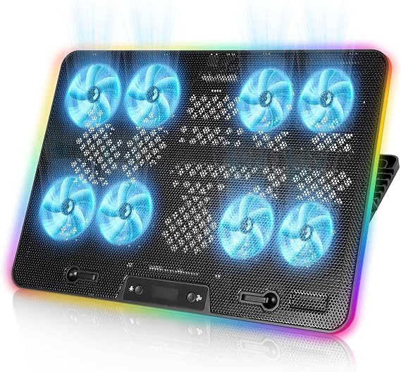 Laptop Cooling Pad, 8-Fan Adjustable Laptop Cooler with RGB LED Display