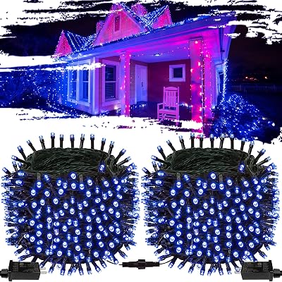 2-Pack Connectable Christmas Lights Outdoor, Total 164FT 400LED Christmas String Lights Waterproof with 8 Modes & Timer, Green Wire Twinkle Lights for Xmas Tree Decorations Outdoor Indoor, Blue