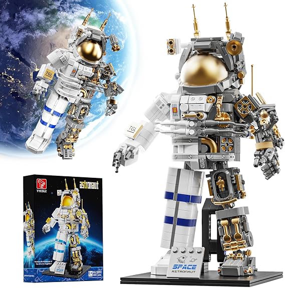 TYCOLE Space Astronaut Building Block Set,860Pcs Spaceman Building Toys with Display Stand, Cool Translucent Design Collection for Home Office Decor, Christmas Birthday Gift for Adults& Boys Age 8-12