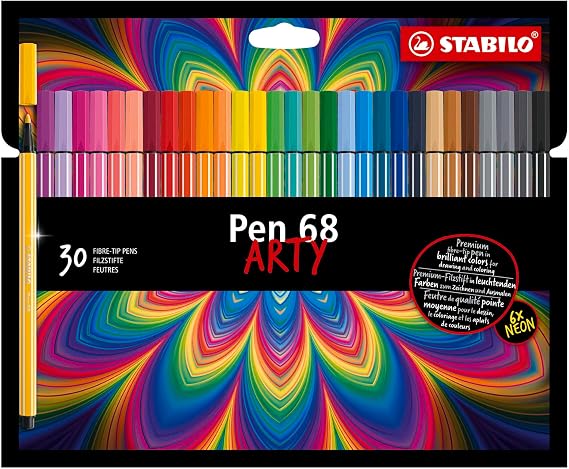 STABILO Pen 68 - Premium Fibre-Tip Pen - ARTY | Pack of 30 - Assorted Colours