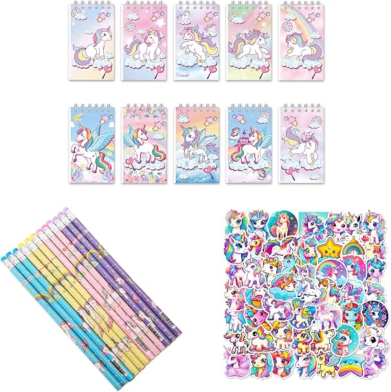 Unicorn Stationery Set - Unicorn Party Bags Fillers, Unicorns Pencils, Unicorns Book, Girls Gifts for Birthday, School Stationery, Rewards, Supplies Pre Filled Party Bags, Girls Stationery Set