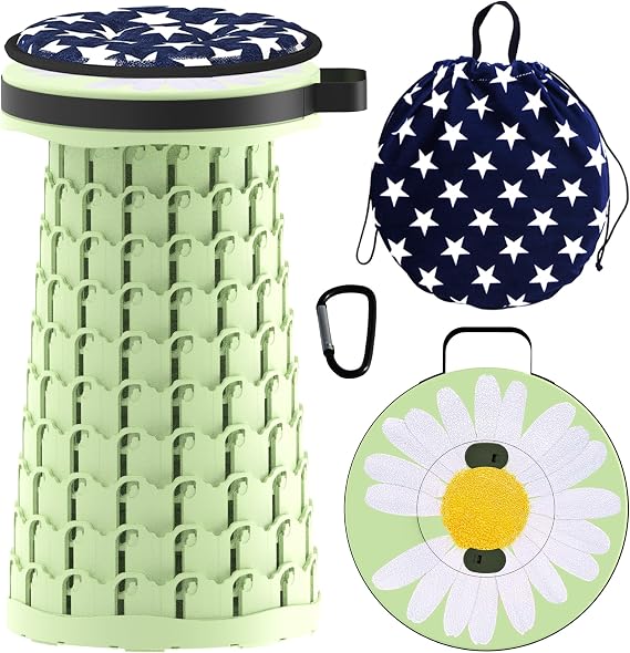 ALEVMOOM Portable Folding Stool with Cushion, Collapsible Retractable Stool More Sturdy Capacity 600Ib, Telescoping Camping Stools for Garden Fishing Hiking Mountain BBQ with Bag