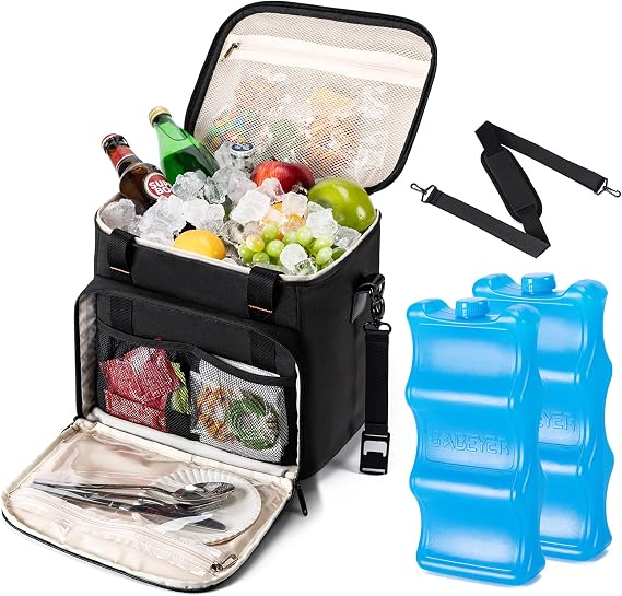 Soft Cooler Bag with Two Ice Packs,Collapsible Cooler for Travel with Adjustable Shoulder Strap,Large Capacity Leakproof Insulated Soft Sided Cooler Bag for Camping, Hiking, Picnic